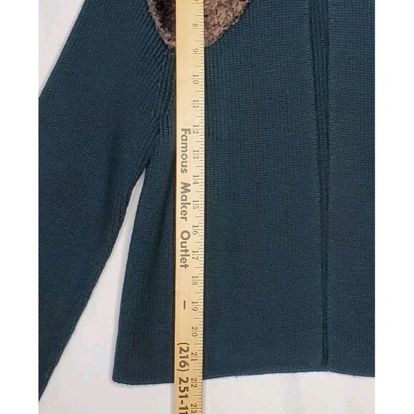 Nine West Vtg Fur Collar Cardigan Women Medium Green Rib Knit - Picture 7 of 9